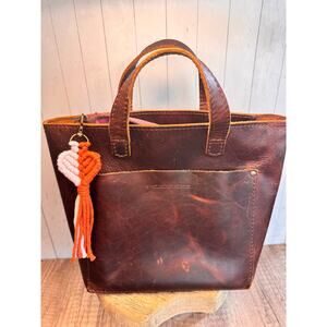 Brown Pink Macrame Charm Purse Keychain Brown Pink Heart Bag Charm FAST SHIP NEW